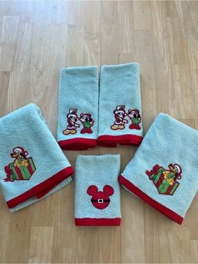 Disney Light Blue and Red Holiday Hand Towel Set